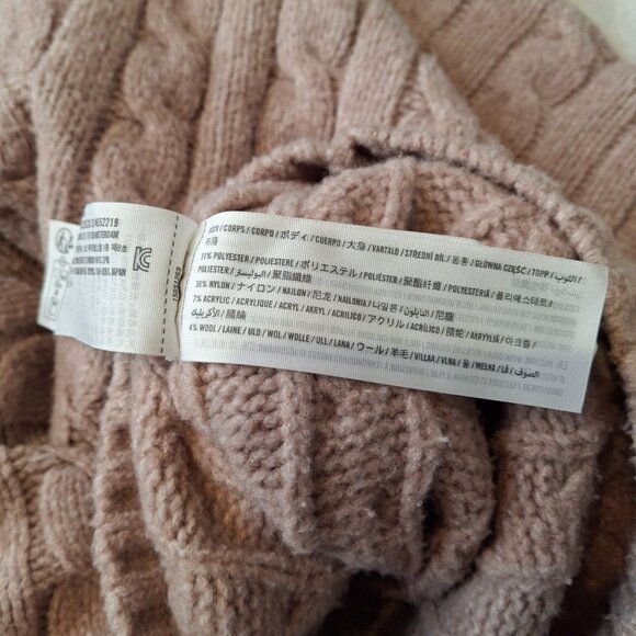 Abercrombie & Fitch Cable Sweater Sz M Oversized Notch-Neck Preppy Boho Neutral - Picture 11 of 13